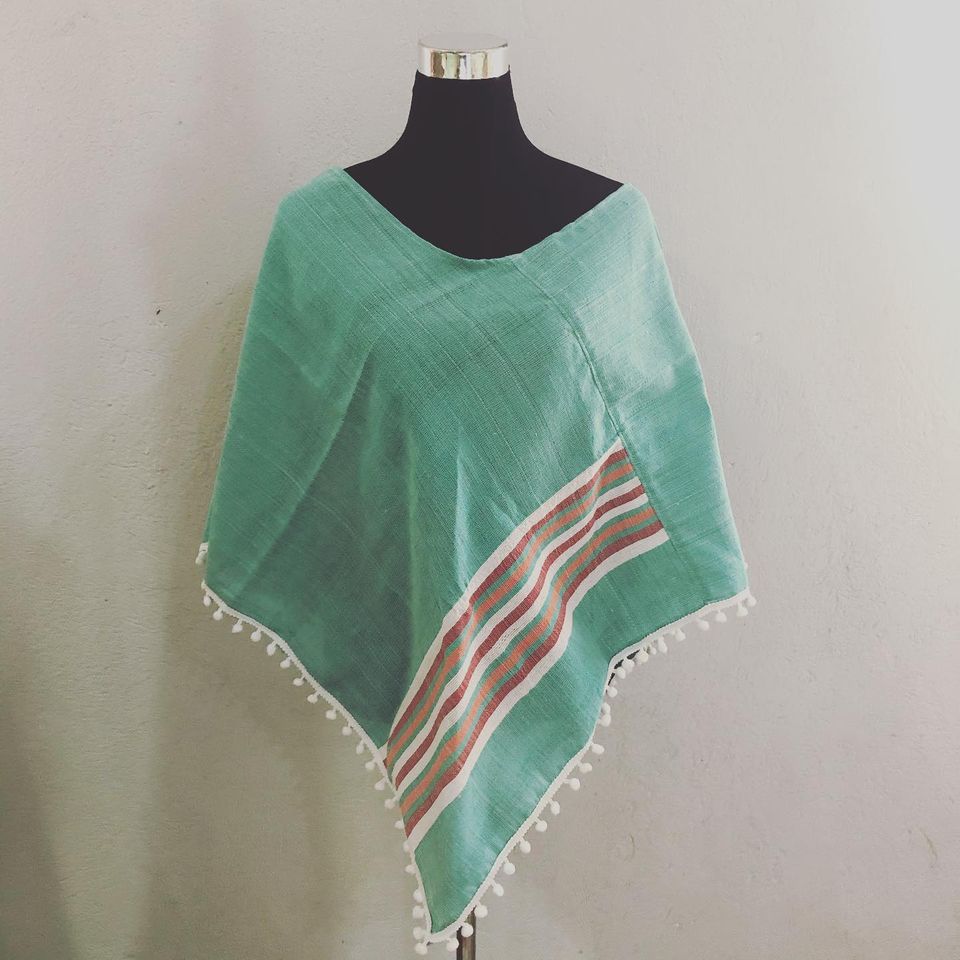 Poncho with Pompoms