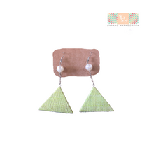 Load image into Gallery viewer, Triangle Pearl Earrings with Upcycled Habing Maragondon